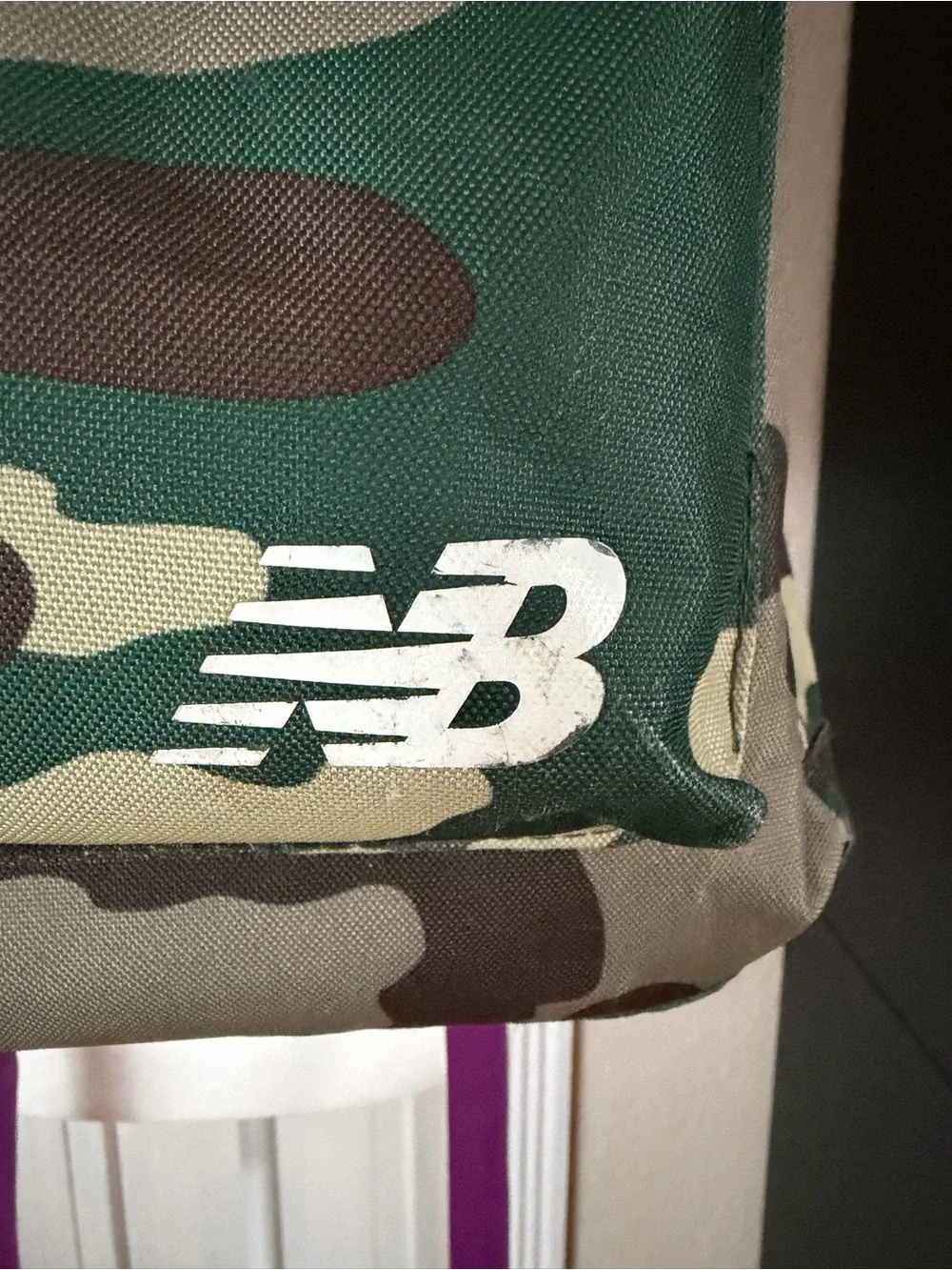New Balance Green Camouflage Backpack with Rainbow Trim